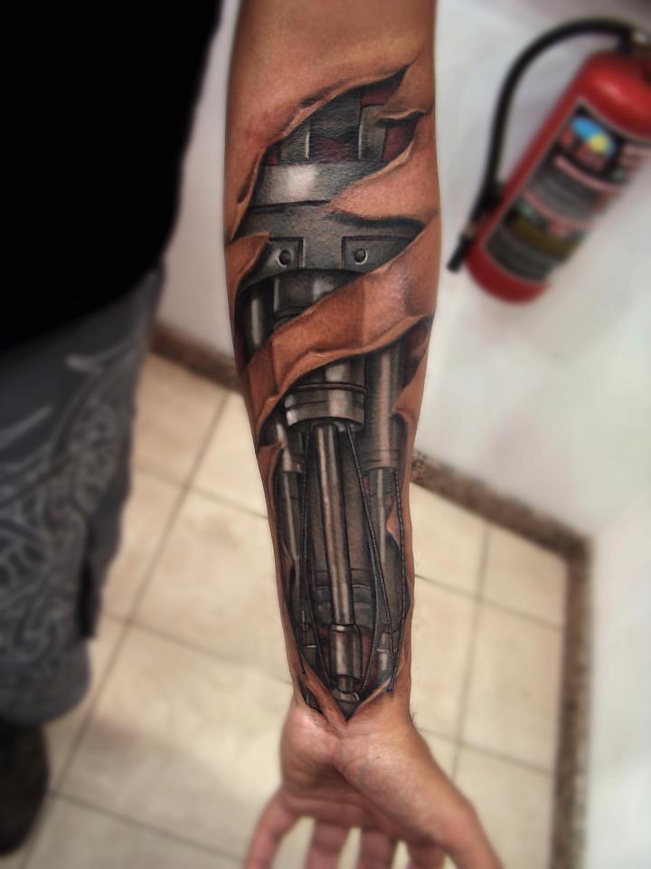 Robot arm tattoo Miguel Angel Custom Tattoo Artist